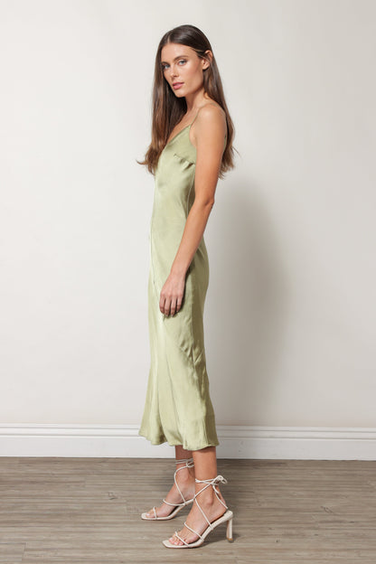 SATIN DRESS MOSS